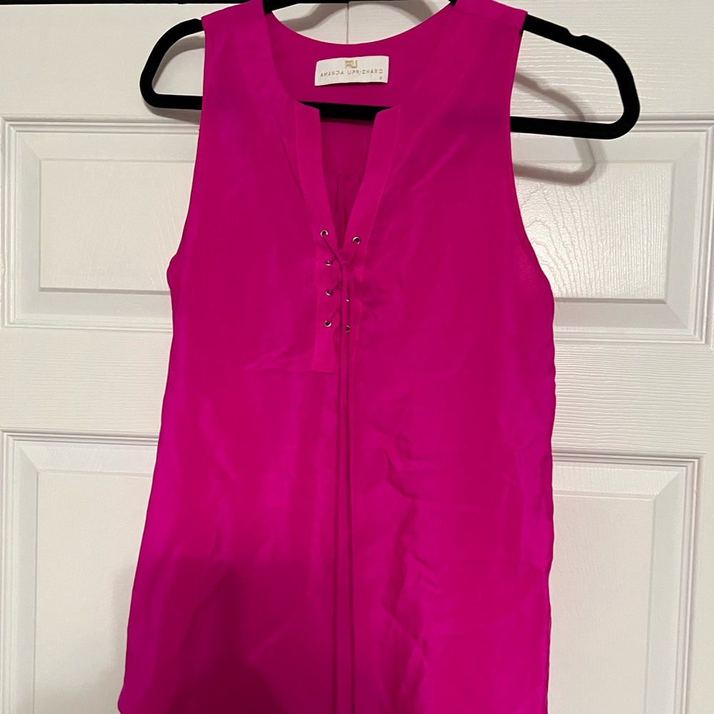 Amanda Uprichard Medium top hot pink with tie EUC $40